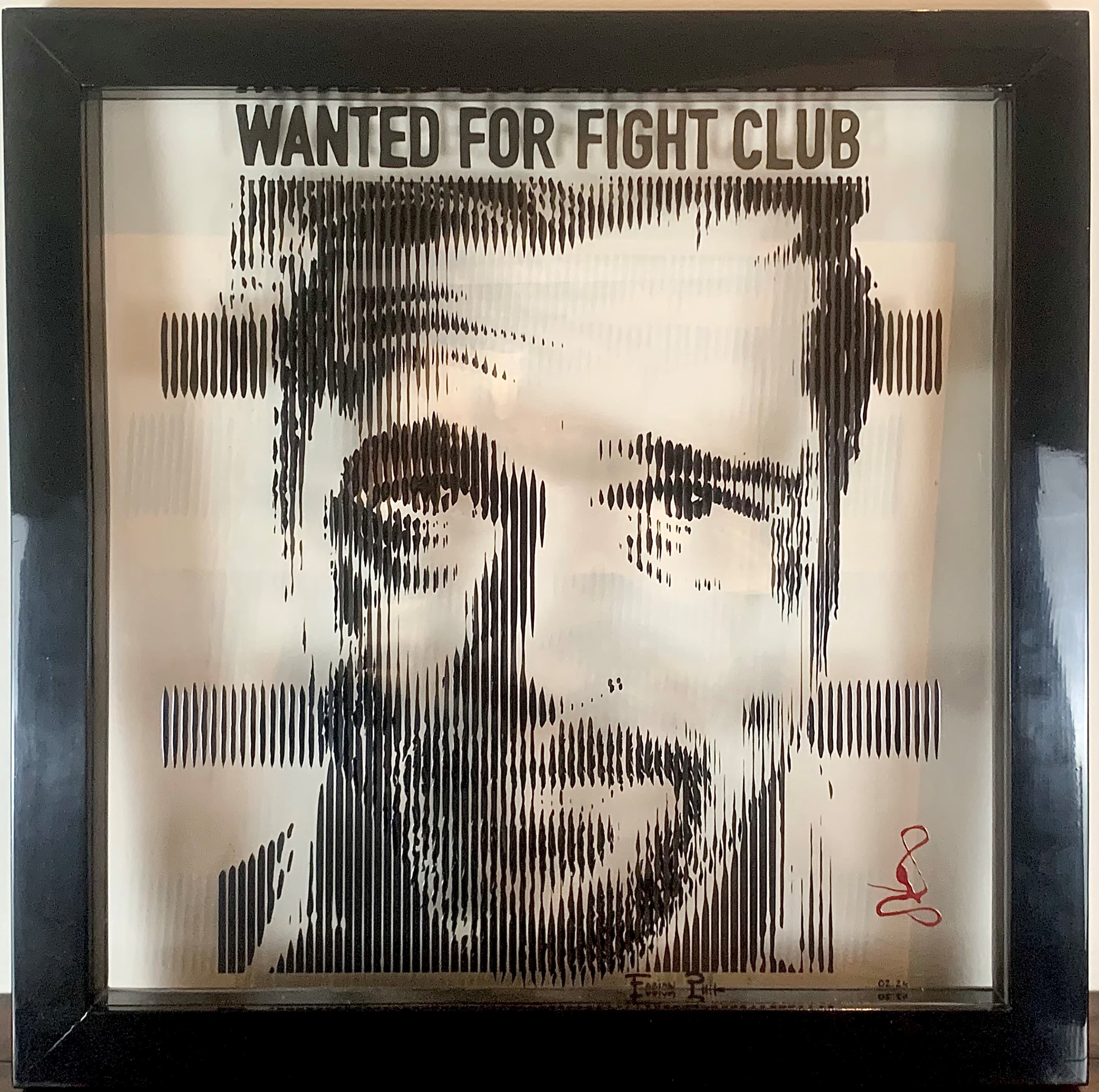 Brad Pitt portrait in Wanted for Fight Club, layered pop art on plexiglass by Fabian PhiL