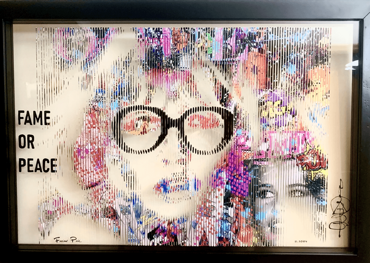Brigitte Bardot portrait in Fame or Peace, layered pop art on plexiglass by Fabian PhiL