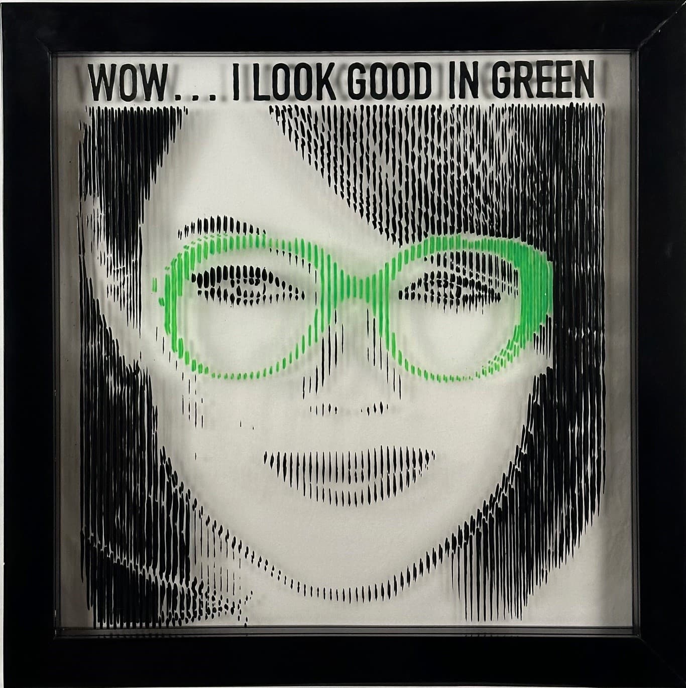Emma Stone portrait with fluorescent green glasses in layered pop art by Fabian PhiL