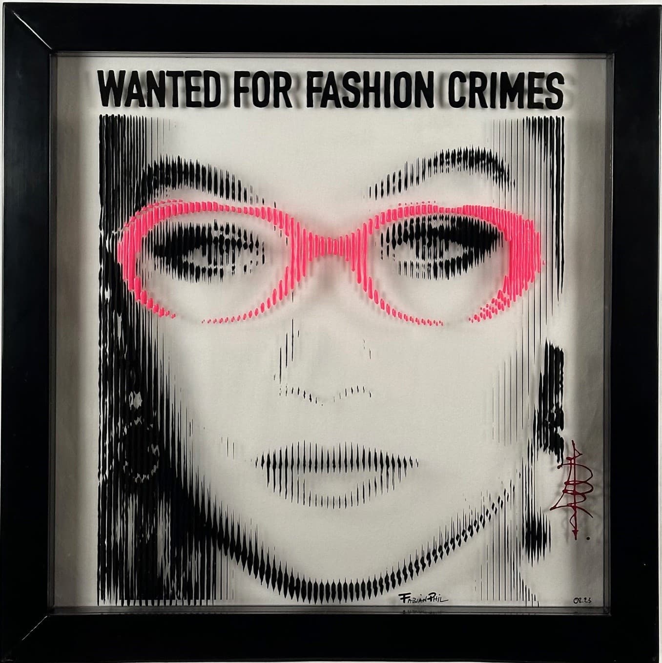 Gigi Hadid portrait in Wanted for Fashion Crimes, layered fashion pop art by Fabian PhiL