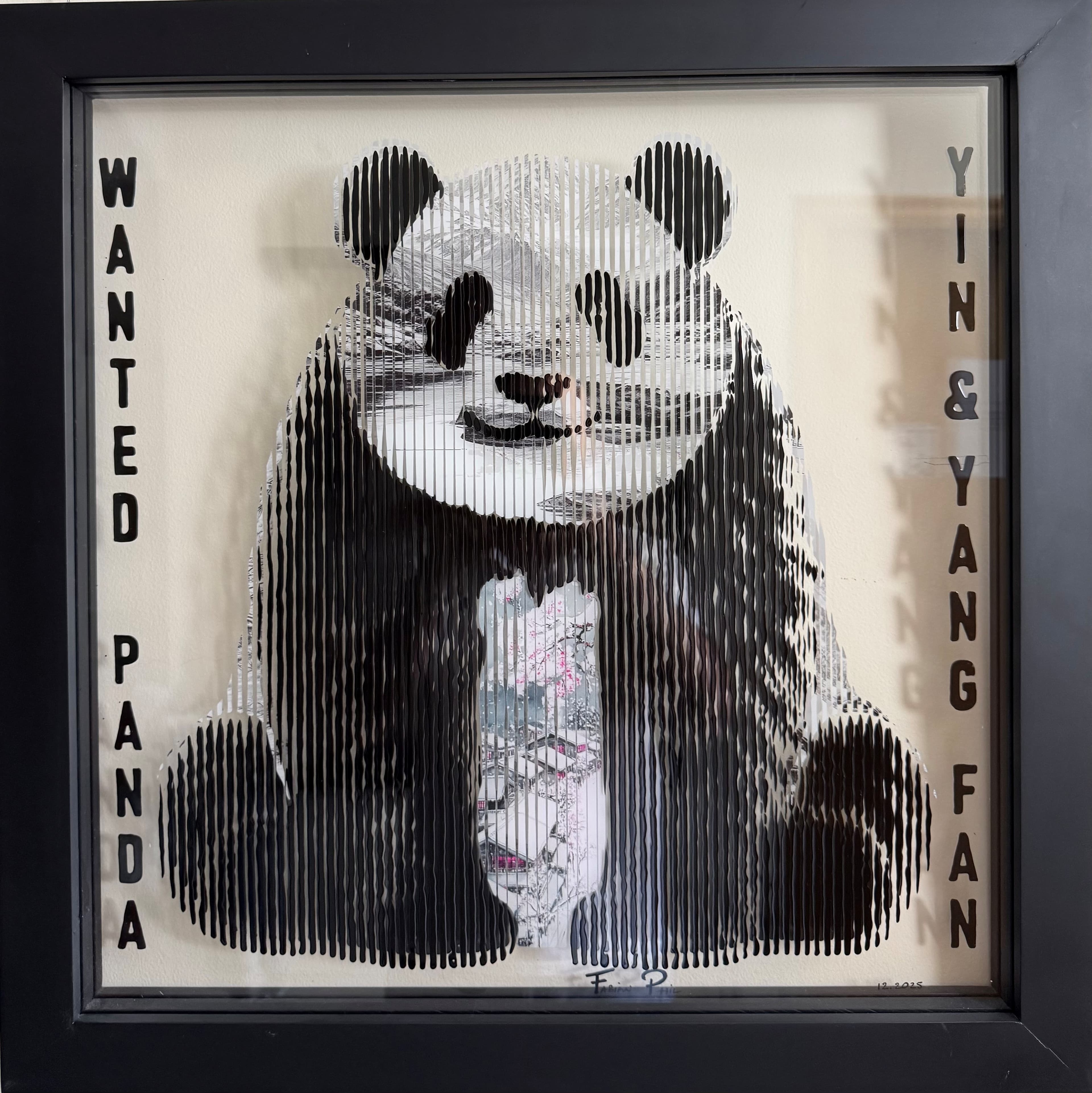 Wanted Panda Yin & Yang Fan, layered panda pop art on plexiglass by Fabian PhiL