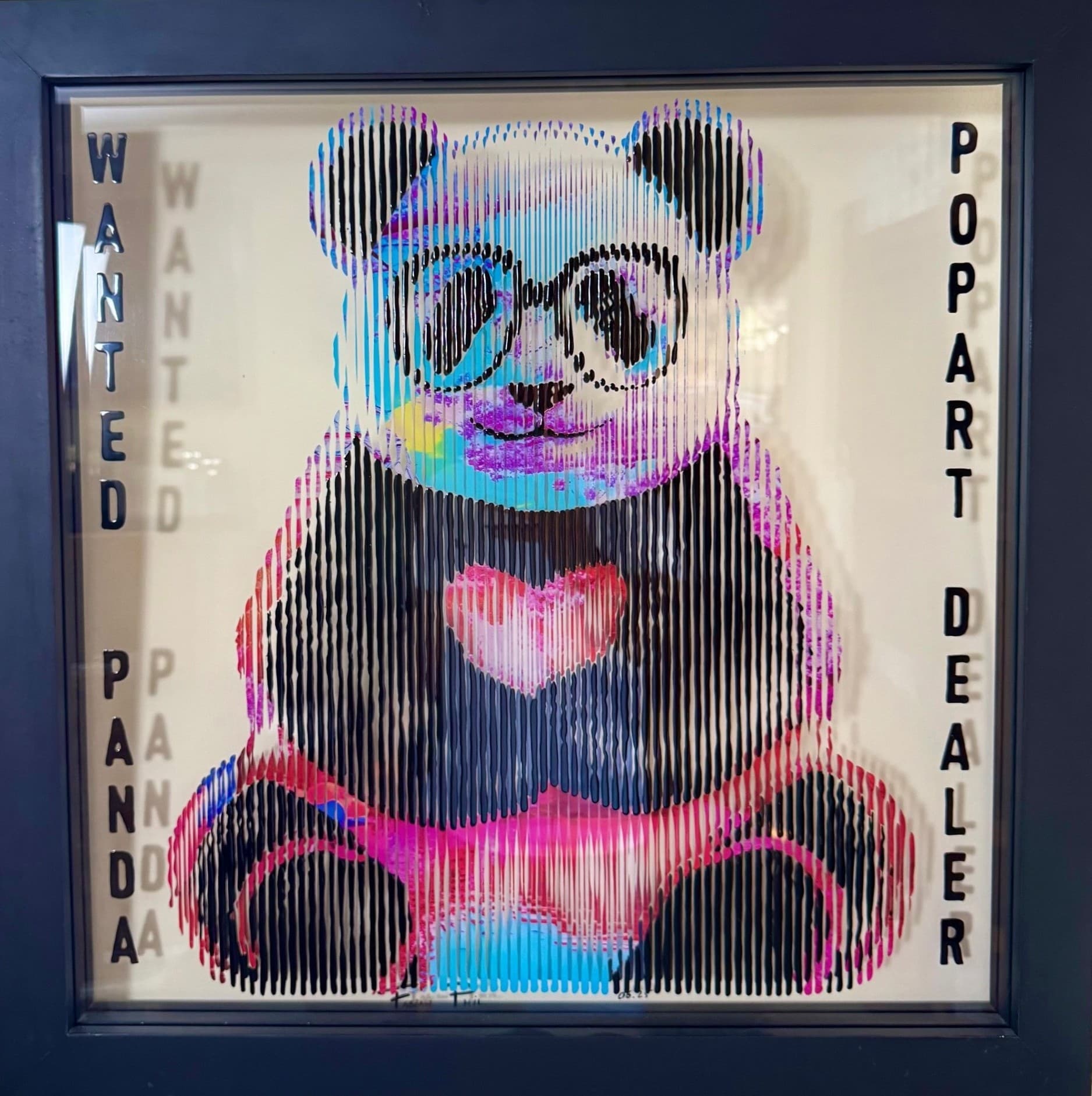 Wanted Panda PopArt Dealer, layered panda pop art on plexiglass by Fabian PhiL